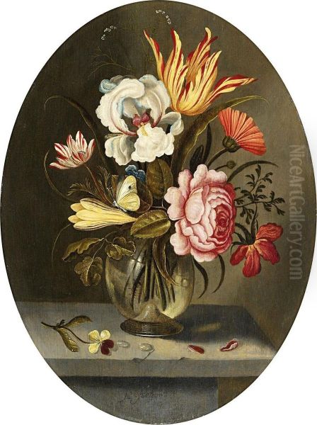 Blumenstrauss Mit Tulpe, Iris Und Rose In Einer Glasvase Oil Painting by Abraham Bosschaert