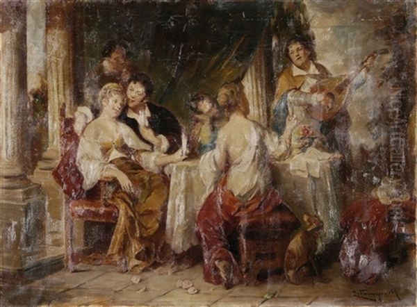 Interieur Mit Vornehmer Gesellschaft Oil Painting by Mozart Rottmann