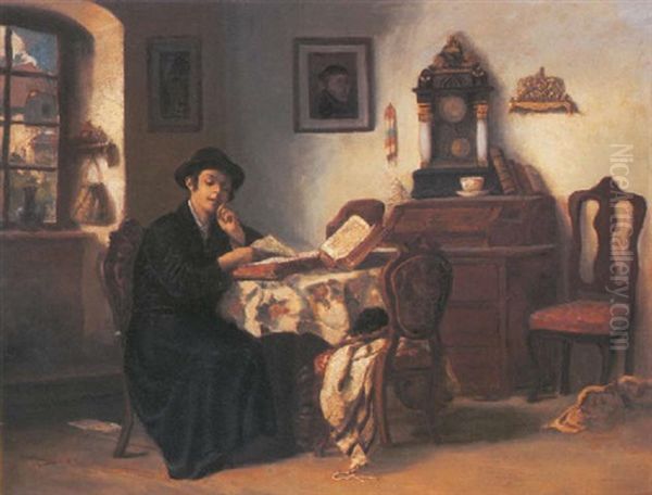 Interior With Talmid Chaham Oil Painting by Mozart Rottmann