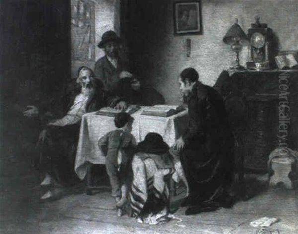 A Jewish Family In Study Oil Painting by Mozart Rottmann