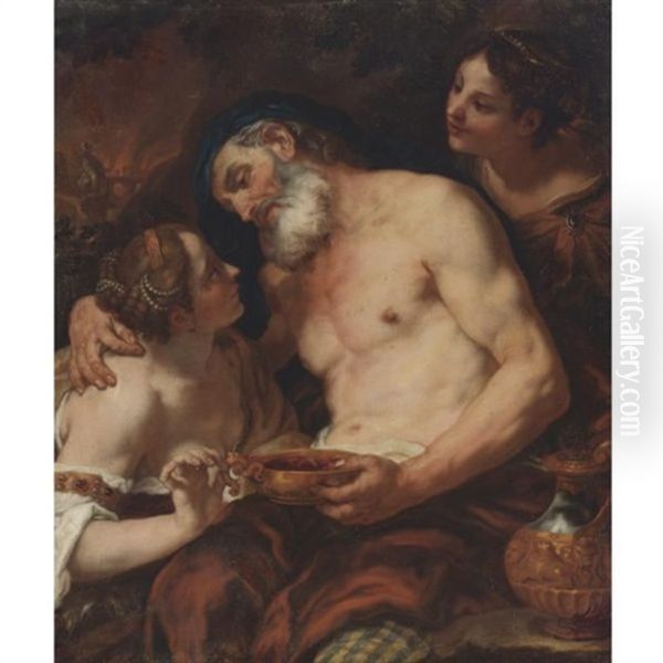 Lot And His Daughters Oil Painting by Johann Franz Michael Rottmayr