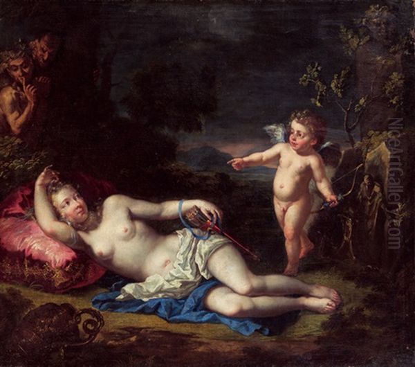 Venus Und Amor Von Fauen Belauscht Oil Painting by Johann Franz Michael Rottmayr