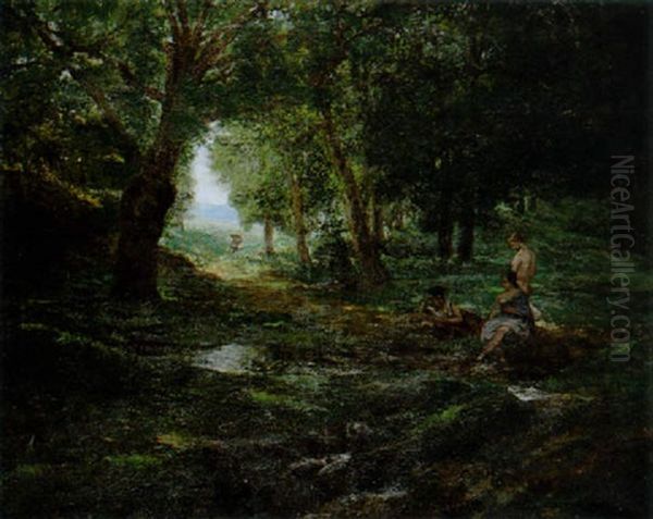 Baigneuses Dans Un Sous-bois Oil Painting by Henri Stanislaus Rouart