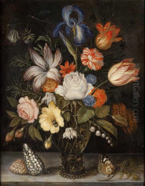 Rose E Tulipani In Un Vaso Di Vetro Oil Painting by Ambrosius the Elder Bosschaert