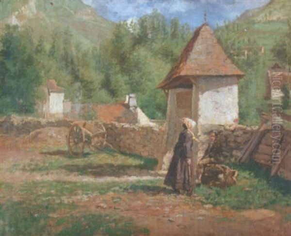 La Halte Des Promeneurs Pres D'un Mur Oil Painting by Henri Stanislaus Rouart