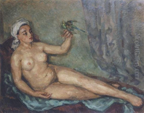 Odalisque Au Perroquet Oil Painting by Andre Thomas Rouault