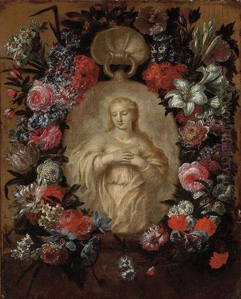 Virgen Con Guirnaldade Flores Oil Painting by Jan-baptist Bosschaert