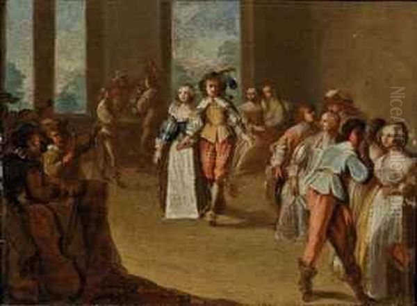 Elegant Company Dancing In An Interior Oil Painting by Abraham Bosse