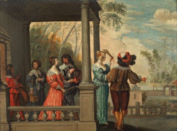 Elegants Sous Une Arcade Oil Painting by Abraham Bosse