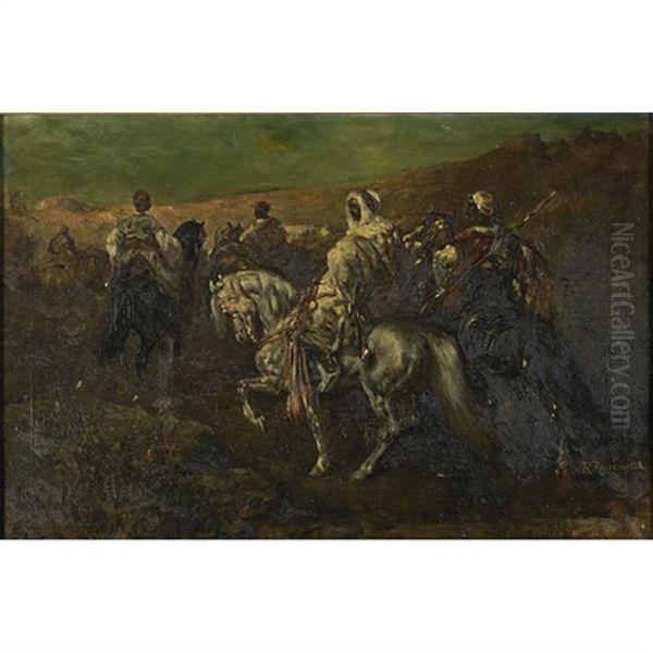 Arabian Horsemen Oil Painting by Benjamin Roubaud