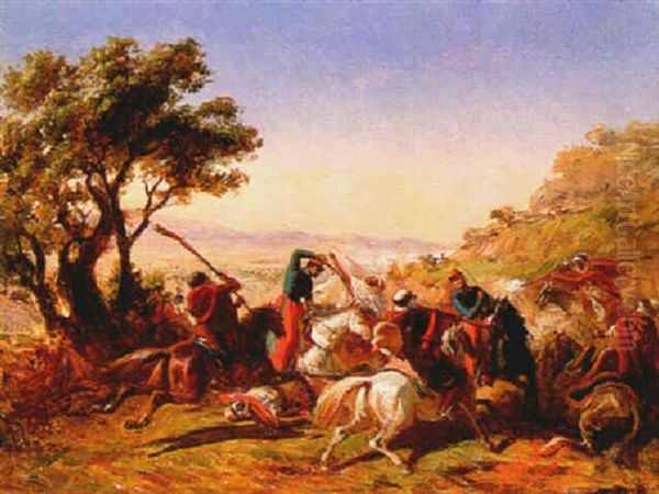 Scene De Bataille En Algerie Oil Painting by Benjamin Roubaud