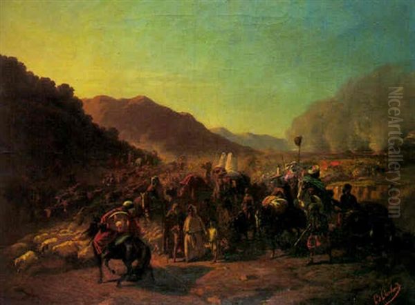 Retour De S.a.mgr Le Duc D'aumale Dans La Plaine De La Mitidja Apres La Prise De La Smala D'abd-el-kader Oil Painting by Benjamin Roubaud