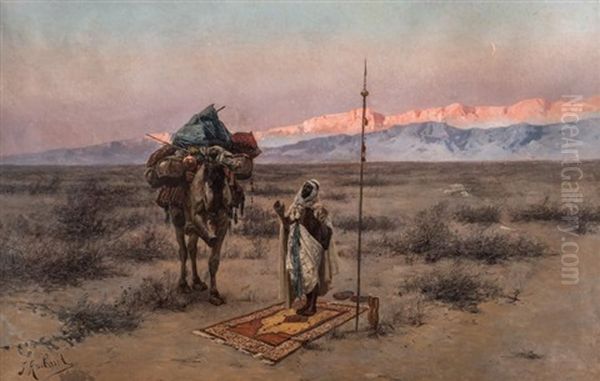 Meditation In The Desert Oil Painting by Franz Roubaud