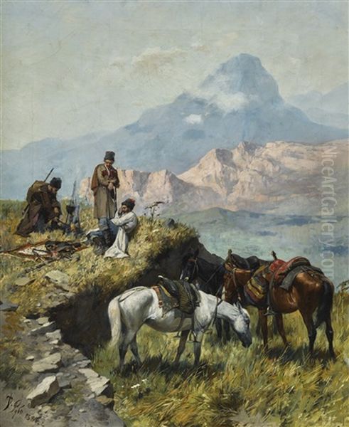 A Cossack Outpost Oil Painting by Franz Roubaud