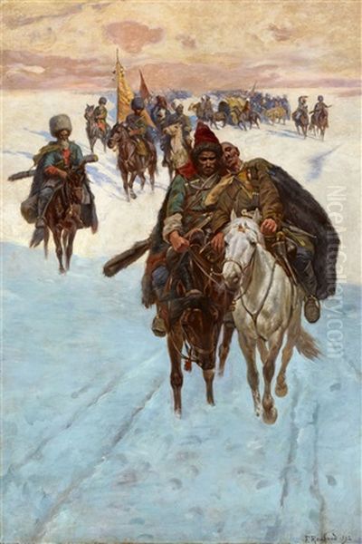 The Wounded Cossack Oil Painting by Franz Roubaud