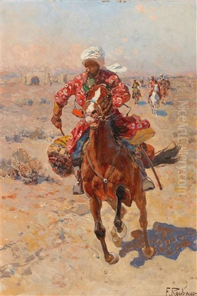 An Oriental Rider In The Desert Oil Painting by Franz Roubaud