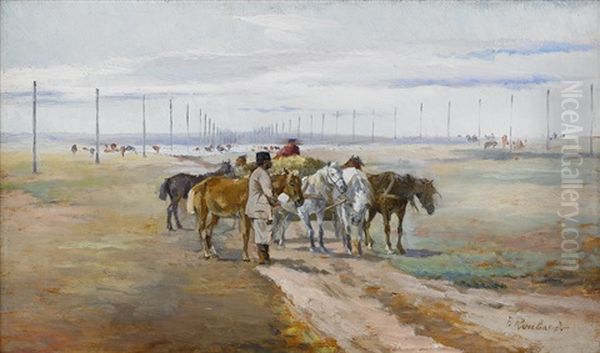 A Peasant With His Horses Oil Painting by Franz Roubaud