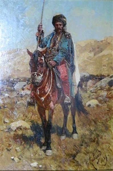 Russian Rider On Horseback Oil Painting by Franz Roubaud