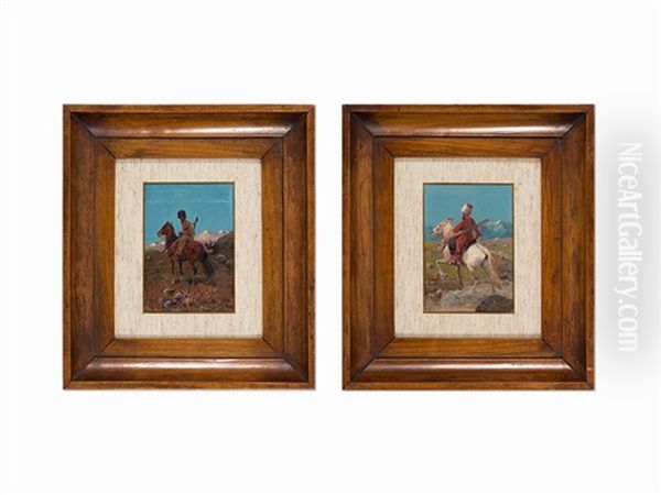 Pair Of Mounted Riders by Franz Roubaud