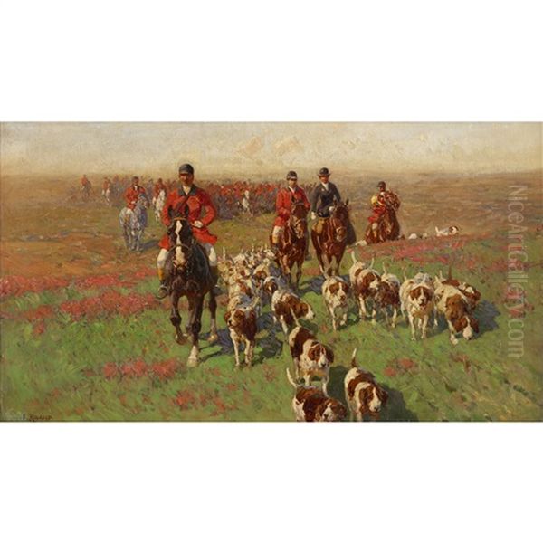 Hunting Scene Oil Painting by Franz Roubaud