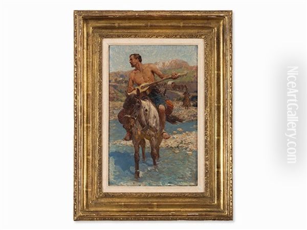 Caucasian Horseman Oil Painting by Franz Roubaud