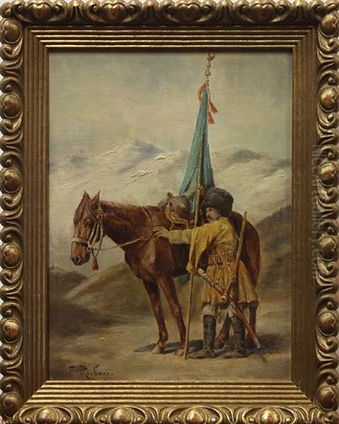 Cossack Rider And Horse Oil Painting by Franz Roubaud