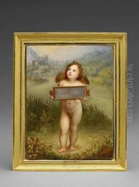 Putto Mit Schrifttafel. Oil Painting by Ernst Gotthilf Bosse