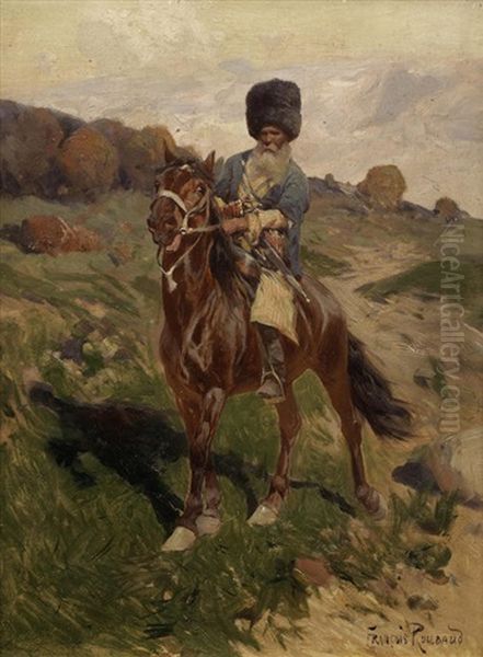 Mounted Cossack by Franz Roubaud