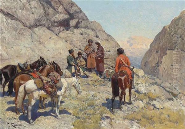 Meeting In The Caucasus Oil Painting by Franz Roubaud