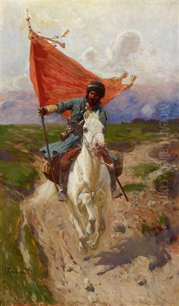 Lone Standard Bearer. Standartentrager Oil Painting by Franz Roubaud