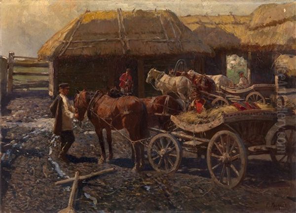 Staging Post In The Caucasus Oil Painting by Franz Roubaud