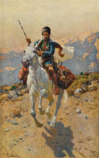 Caucasian Horseman Oil Painting by Franz Roubaud