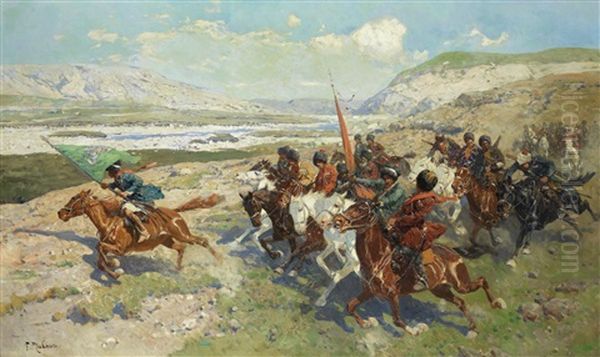 Circassian Charge Oil Painting by Franz Roubaud