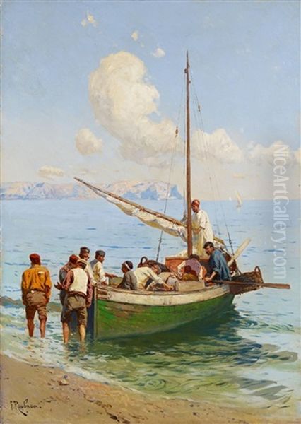 Fishermen On The Black Sea Oil Painting by Franz Roubaud