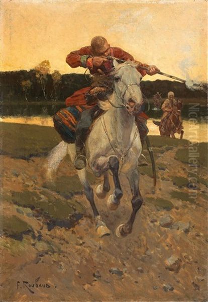 Tscherkessischer Reiter Oil Painting by Franz Roubaud