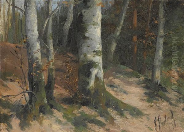 Birkenwald Oil Painting by Franz Roubaud