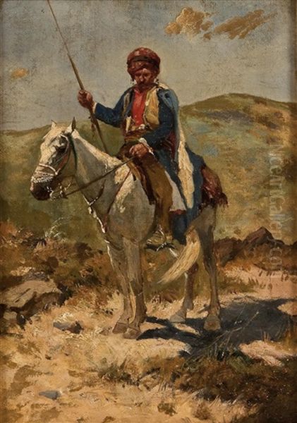 Einsamer Kosake Zu Pferd Oil Painting by Franz Roubaud