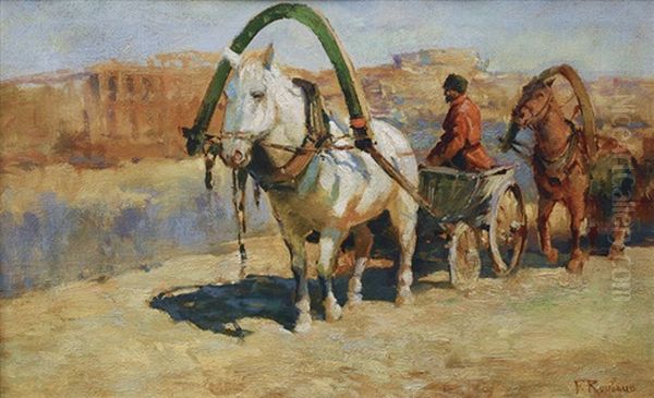 A Carriage With A Circassian Oil Painting by Franz Roubaud