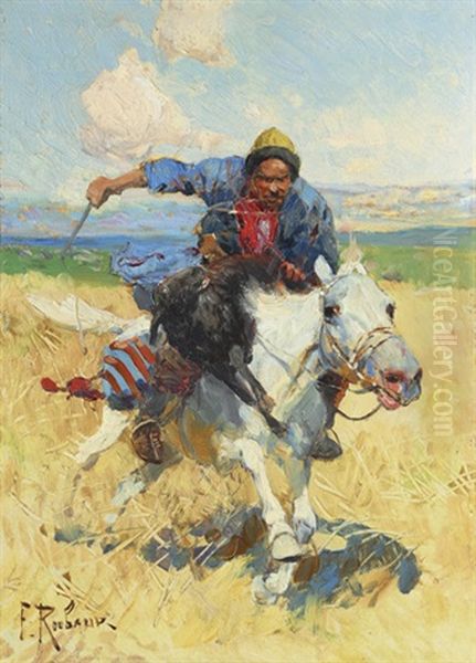 A Circassian On Horseback Oil Painting by Franz Roubaud