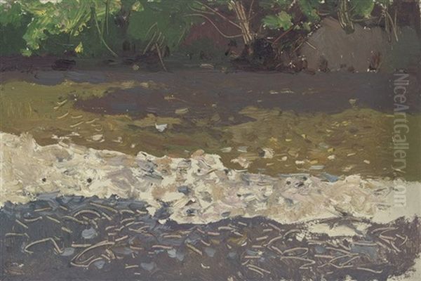 Riverbank (study) Oil Painting by Franz Roubaud