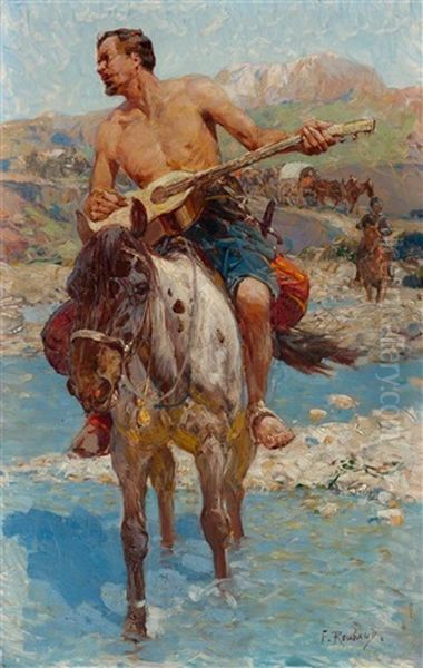 Reiter Mit Mandoline Oil Painting by Franz Roubaud