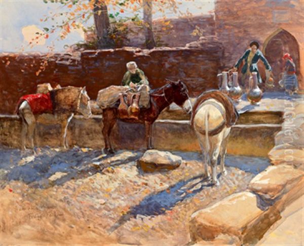 An Der Wasserstelle Oil Painting by Franz Roubaud