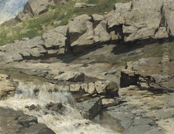 A Mountain Stream (study) Oil Painting by Franz Roubaud