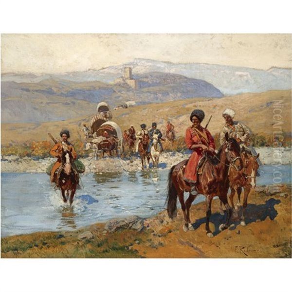 Roubaud_crossing The River Oil Painting by Franz Roubaud