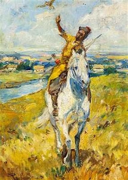 Horseman With Gerfalcon Oil Painting by Franz Roubaud