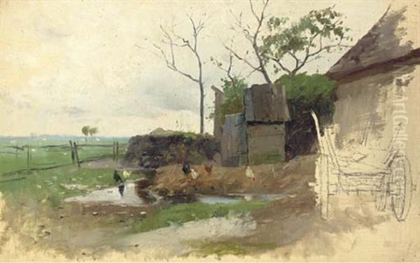 A Farmyard (study) Oil Painting by Franz Roubaud