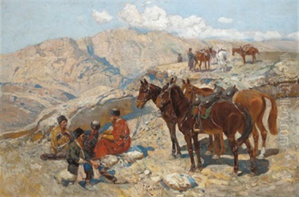 Tscherkessen Bei Der Rast Oil Painting by Franz Roubaud