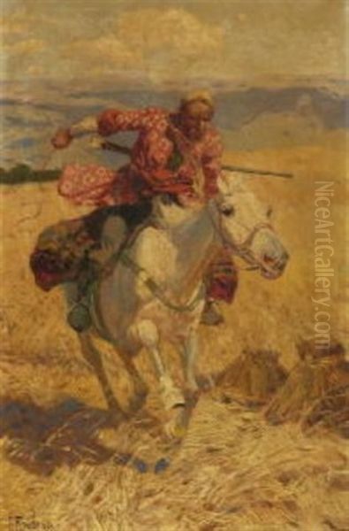 Reitender Mongole Oil Painting by Franz Roubaud