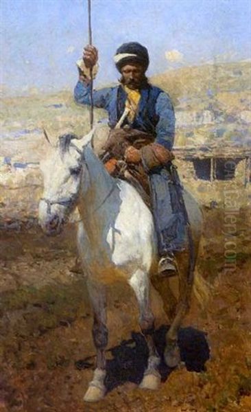 Reitender Tscherkesse Oil Painting by Franz Roubaud