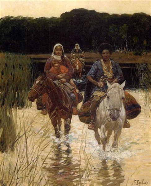 A Cossack Family Oil Painting by Franz Roubaud